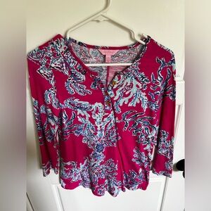 Lilly Pulitzer Kirby Samba Pink Coral Pink Henley Top